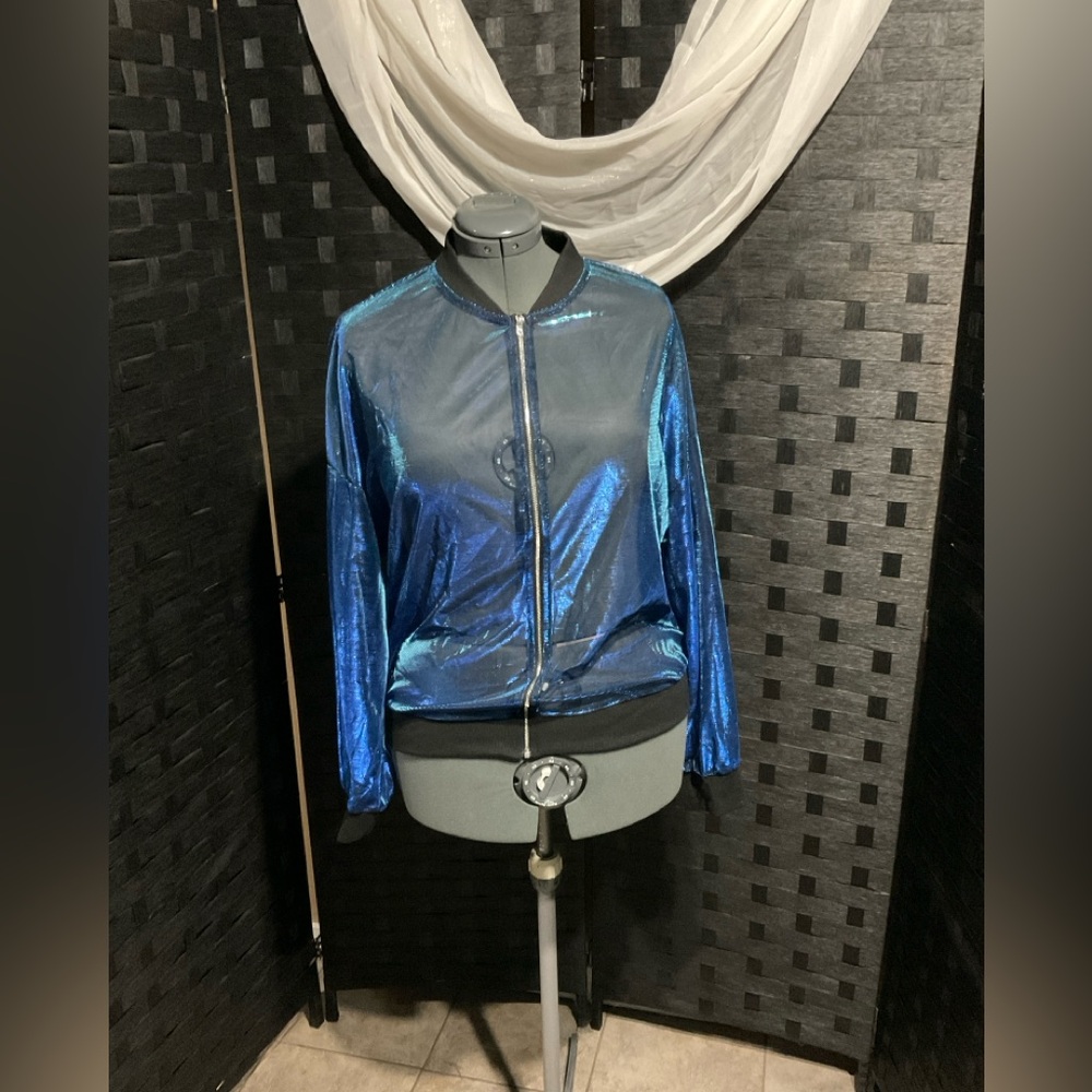 Blue Metallic Bomber Jacket